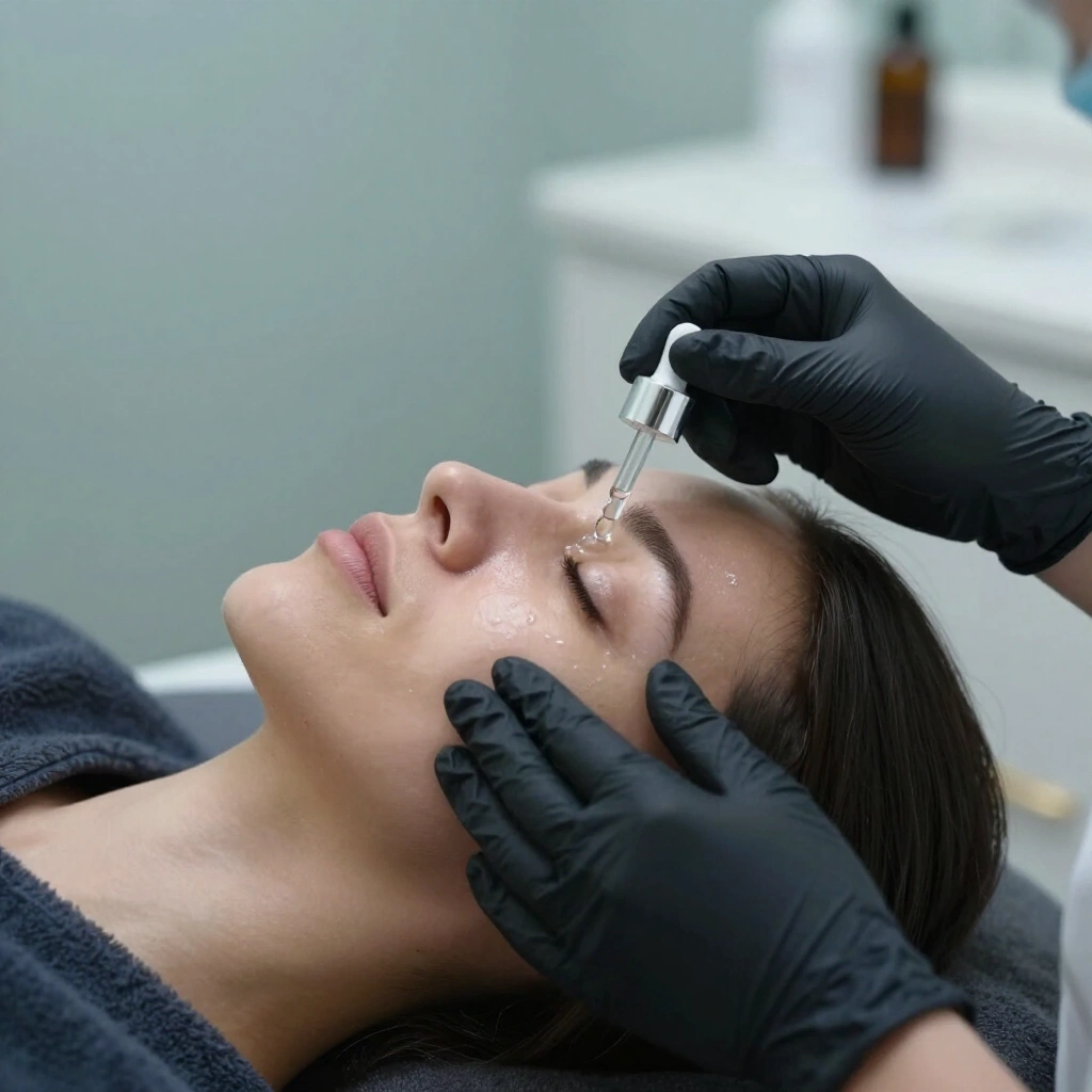 Therapist applying serum during a facial at Navey Blu